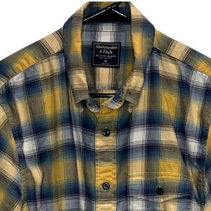 Abercrombie & Fitch Men's Plaid Long‎ Sleeve Flannel Shirt Medium Yellow Blue